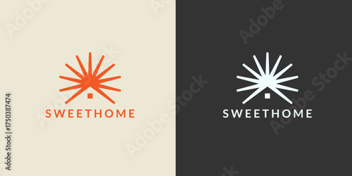 Minimalist Sweet Home logo with sunburst design and text.