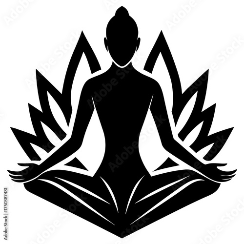 Yoga silhouette of a woman meditating in lotus pose vector illustration