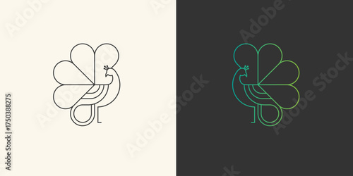 Elegant stylized bird and four-leaf clover line art logo design.