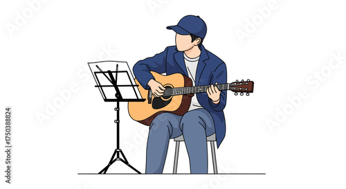 Live Performance, Musician, Indoor Stage, Illustration, Creative Space, Side View, Artistic Expression