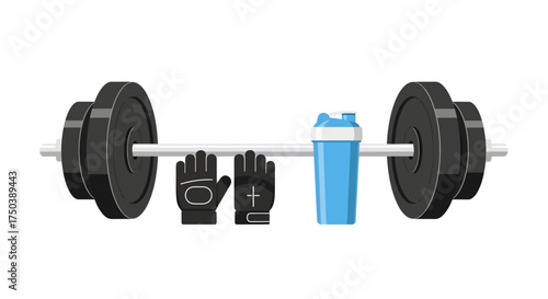 Fitness Vector Illustration Barbell, Gloves, and Shaker for Gym Enthusiasts