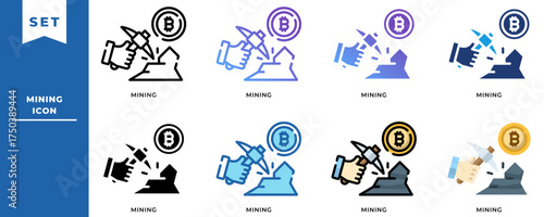 Cryptocurrency Bitcoin Mining Icon Set – Blockchain Technology, Digital Currency, and Crypto Economy Design Pack