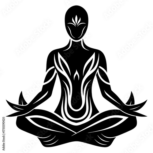 Yoga woman silhouette vector illustration sitting in lotus pose