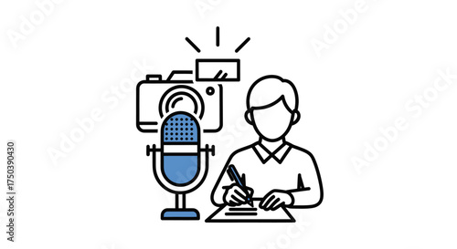 Crafting Visual Stories A Vector Illustration of a Journalist with Camera and Microphone