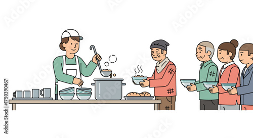 A Heartwarming Vector Illustration Serving Food to Those in Need