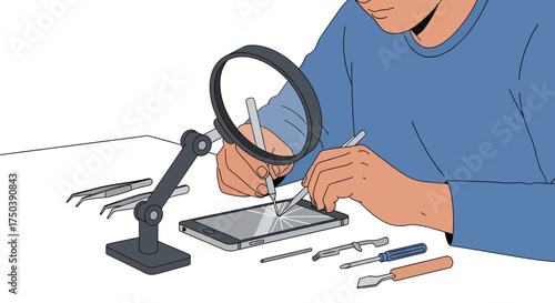 Cell Phone Repair Vector Magnified Precision for Device Restoration