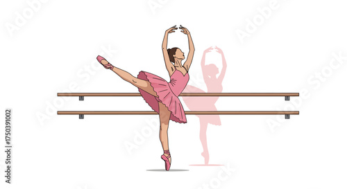 Ballet Performance, Dancer, Studio, Illustration, Creative Space, Side View, Grace and Elegance