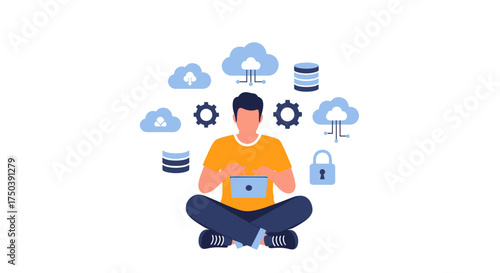 Cloud Computing & Data Management A Vector Illustration of Technology & IT Solutions