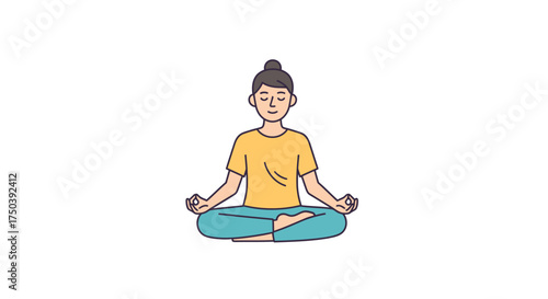 Meditation Practice, Female, Minimalist Background, Illustration, Calm Environment, Front View, Mindfulness Concept