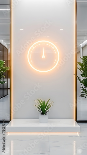 blurry office room portrait image with hologram and business charts and graphs for background
