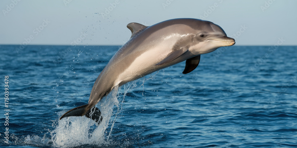 Obraz premium Graceful dolphin leaps from ocean waves capturing joyful aquatic moment
