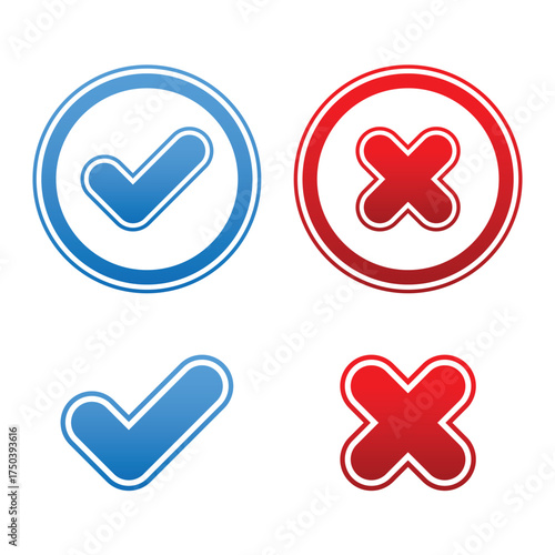 Modern Simple Checkmark and Cross Mark Sign Approval or Decline Icon