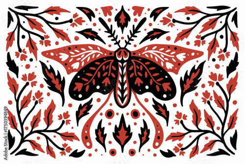 illustration ornament border frame floral folk moth swirl leaves decoration wallpaper