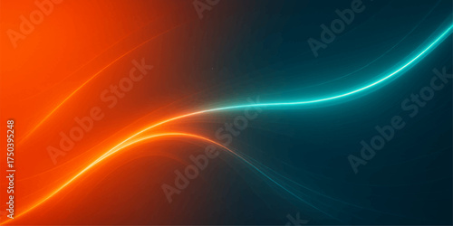 An abstract, colorful vector illustration features dynamic blue waves and glowing lines against a black background with a light fractal design and energy pattern