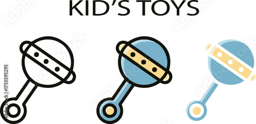 Blue baby rattle in three styles with text infant child