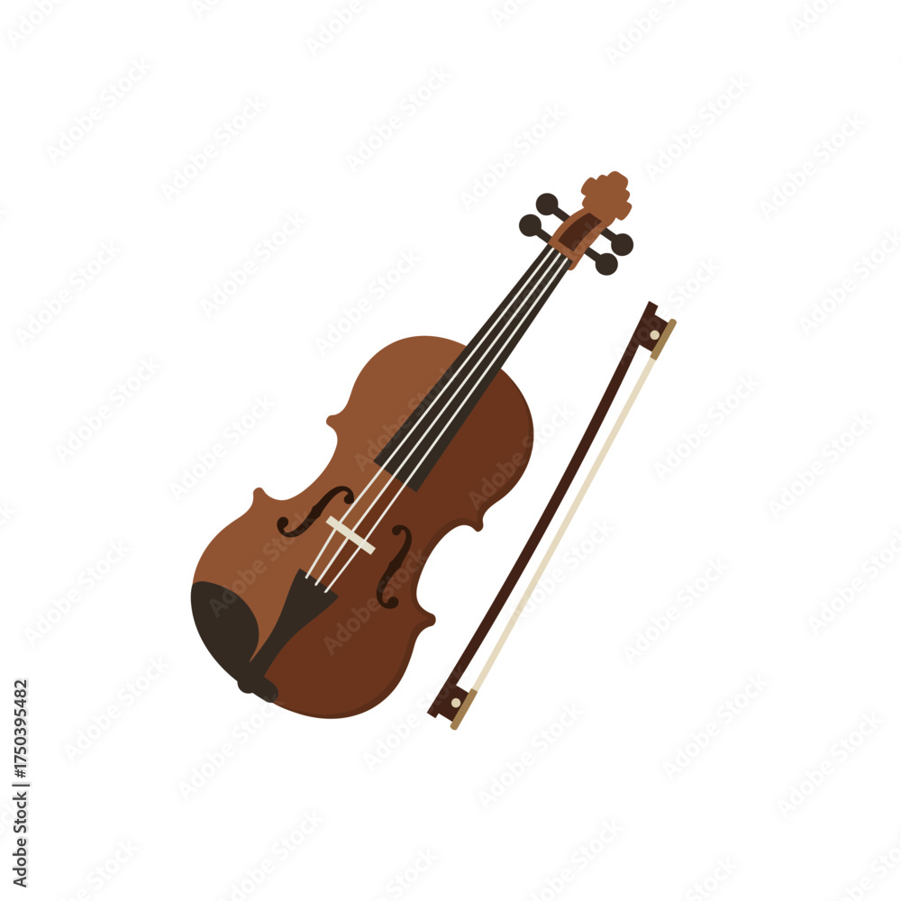 Fototapeta premium Brown violin and bow resting on white surface, ready to play a beautiful melody, creating a sense of anticipation and artistic expression.