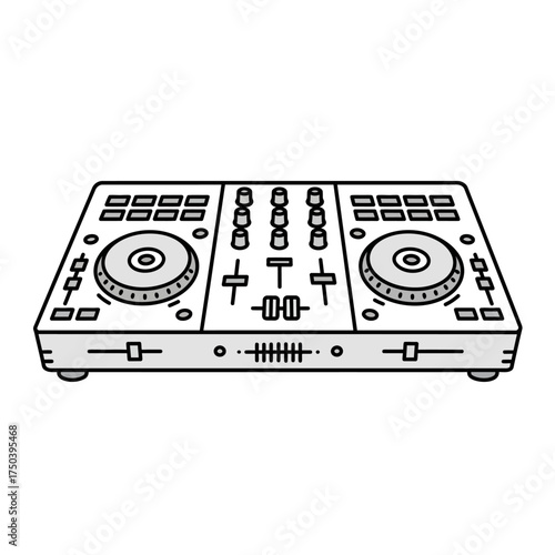 Dj console sits on table ready for mixing music at a party, creating a vibrant and energetic atmosphere with its sleek design and inviting layout.