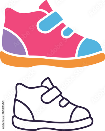 Pink and blue child's sneaker with outline version