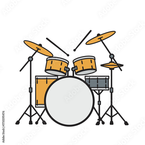 Drum kit stands ready on stage, awaiting the musician's touch, promising an energetic and rhythmic performance.