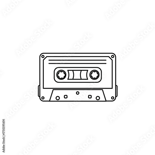 Cassette tape sitting on white surface, representing retro audio technology and vintage music culture, presented in minimalist style.