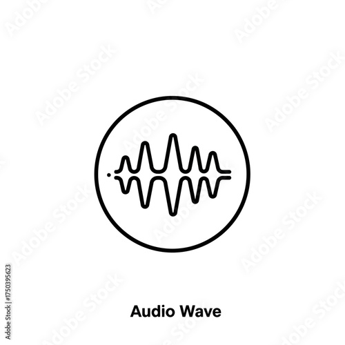 Audio wave oscillates within a circular frame, representing sound or frequency with a minimalist, clean aesthetic on a white canvas.