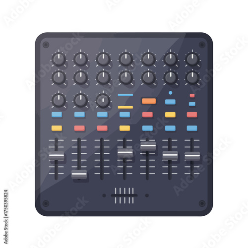 Audio mixer controls sound levels in recording studio for music production and creative audio engineering.