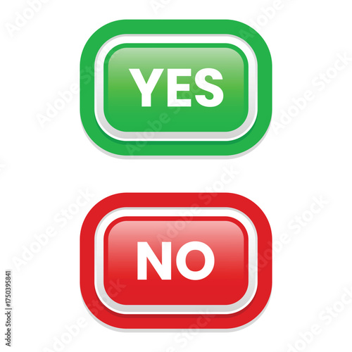 Glossy Rounded Yes and No Button with Color Choice Indication