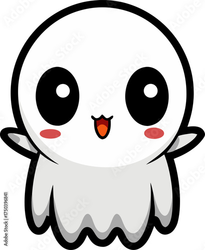  Chiba Ghost – Big eyes, tiny body, blushing cheeks silhouette  vector black , white background 