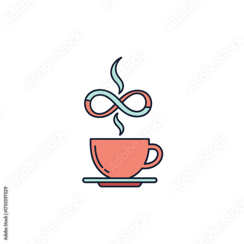Coffee cup with infinity symbol representing endless energy.