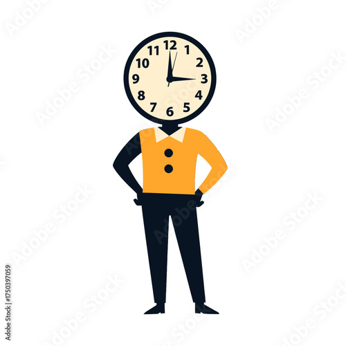 Clock Headed Person Standing with Hands on Hips.