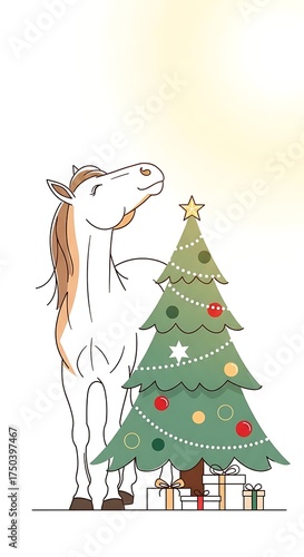 Festive Horse with Christmas Tree - A Holiday Celebration.