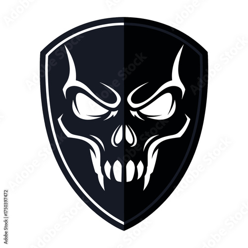 Skull emblem design with sharp teeth and evil eyes.