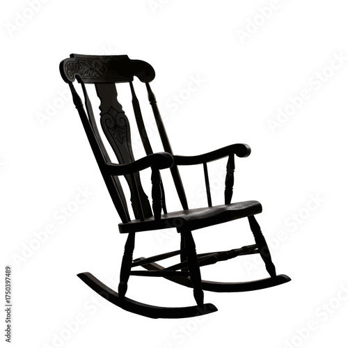 Elegant black wooden rocking chair isolated on white background.
