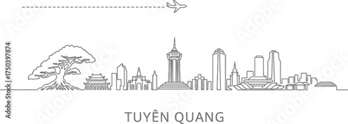Tuyen Quang Vietnam Cityline Skyline With Airplane