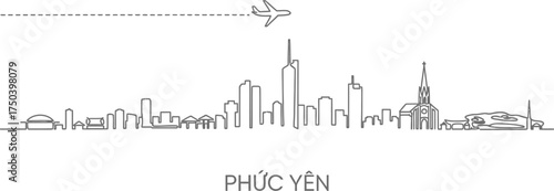 Phuc Yen Vietnam Skyline with Airplane and Landmark