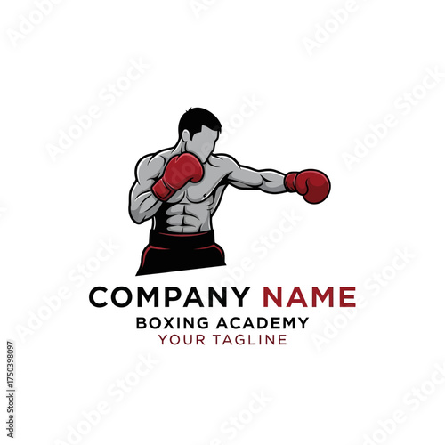 Logo template of a muscular boxer in a fighting stance for a boxing academy or gym.
