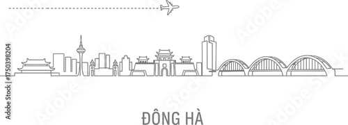 Dong Ha Vietnam Cityscape Skyline with Airplane