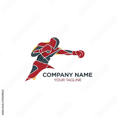 Dynamic logo of a boxer in a punching stance, rendered in a modern, abstract geometric style.