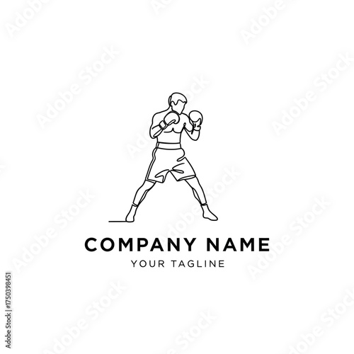 Minimalist line art of a boxer in fighting stance with gloves.