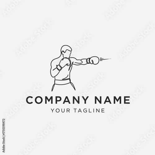 Minimalist line art logo of a male boxer throwing a jab, suitable for a gym, fitness club, or sports brand.