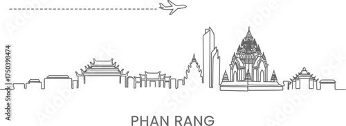 Phan Rang Skyline Airplane Travel Line Art