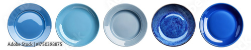 Elegant Collection of Blue Plates in Various Shades and Textures, Isolated on Transparent, white background