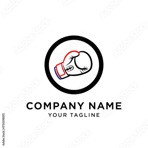 A minimalist black and white logo featuring a boxing glove inside a black circle.