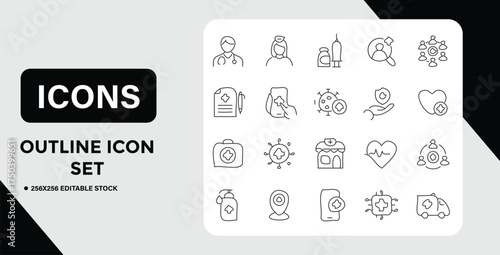 Comprehensive Collection of Medical and Healthcare Outline Icons for Design Projects