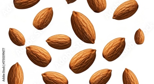 Wallpaper Mural Close-up of multiple brown, textured almonds floating on a bright white background Torontodigital.ca