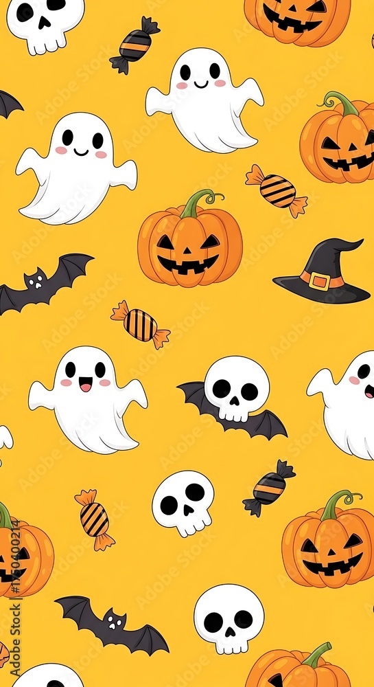 Fototapeta premium Halloween Fun - Ghosts, Pumpkins, and Spooky Treats Pattern.