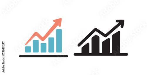 Bar  Graph with upward trending arrow icon, Chart graph growth icon, Vector illustration EPS 10.