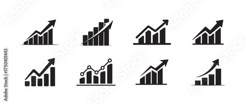 Bar  Graph with upward trending arrow icon, Chart graph growth icon, Vector illustration EPS 10.