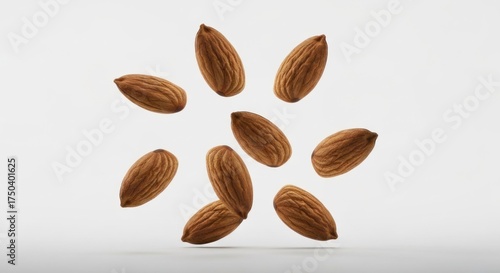 Wallpaper Mural Floating, brown, almond nuts arranged in a circular pattern against a clean white backdrop Torontodigital.ca