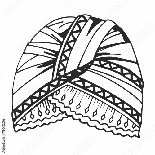 Detailed illustration of a decorative headwrap with patterns  